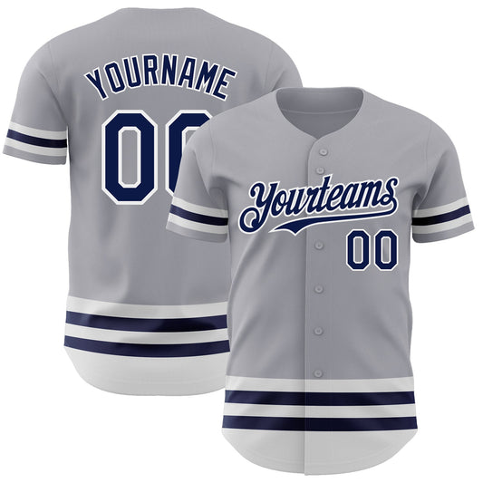 Custom Gray Navy-White Line Authentic Baseball Jersey - Main View