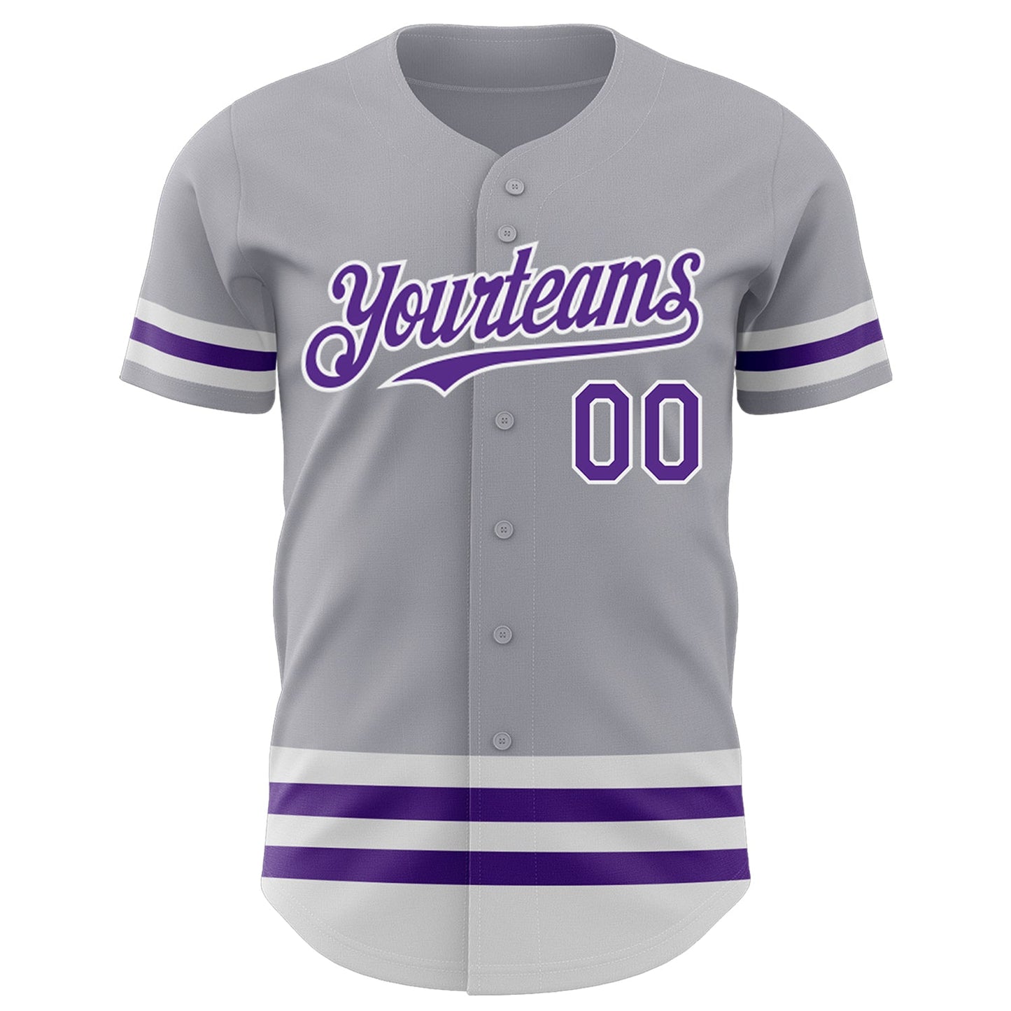 Custom Gray Purple-White Line Authentic Baseball Jersey view 2