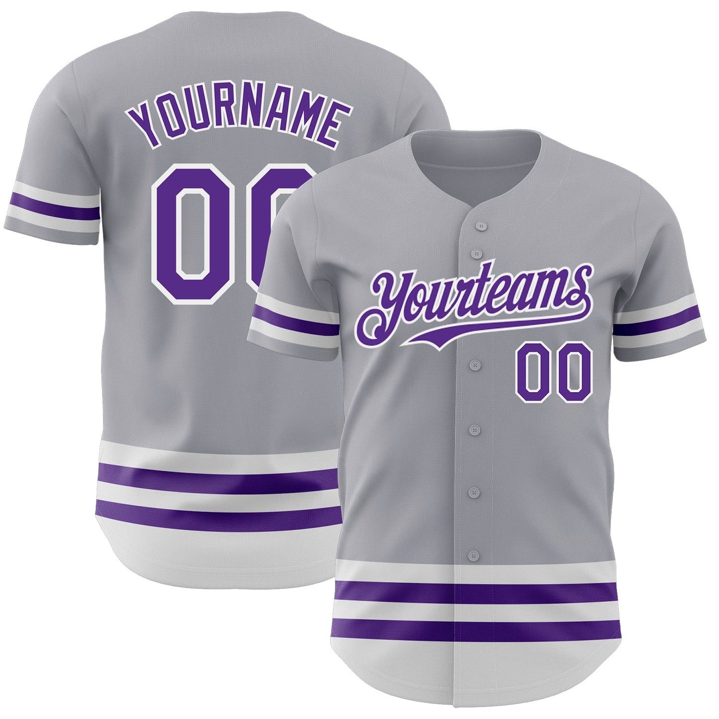 Custom Gray Purple-White Line Authentic Baseball Jersey - Main View