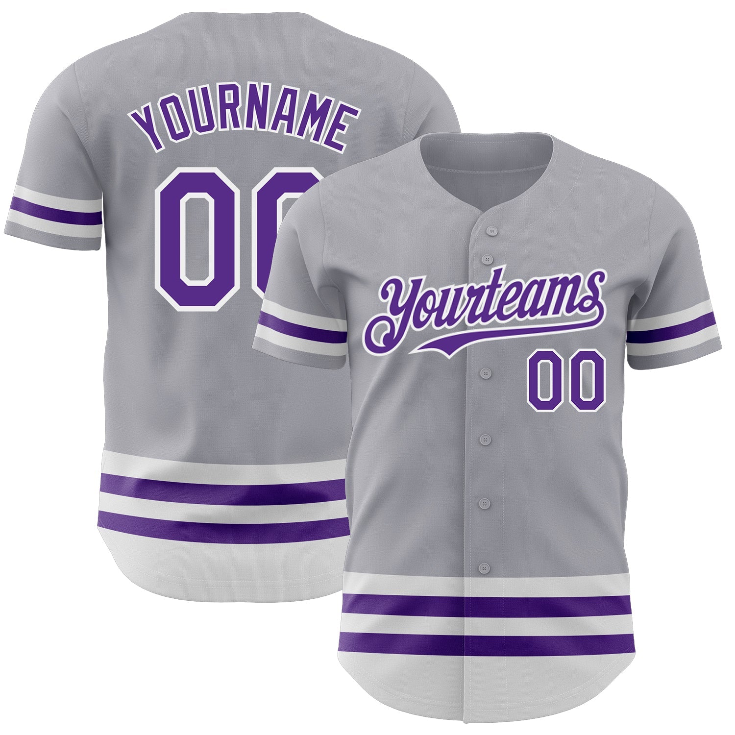 Custom Gray Purple-White Line Authentic Baseball Jersey - Main View