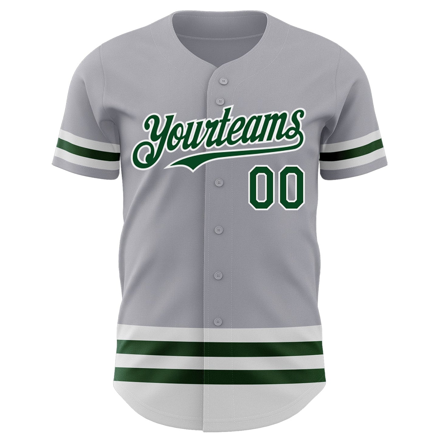 Custom Gray Green-White Line Authentic Baseball Jersey view 2