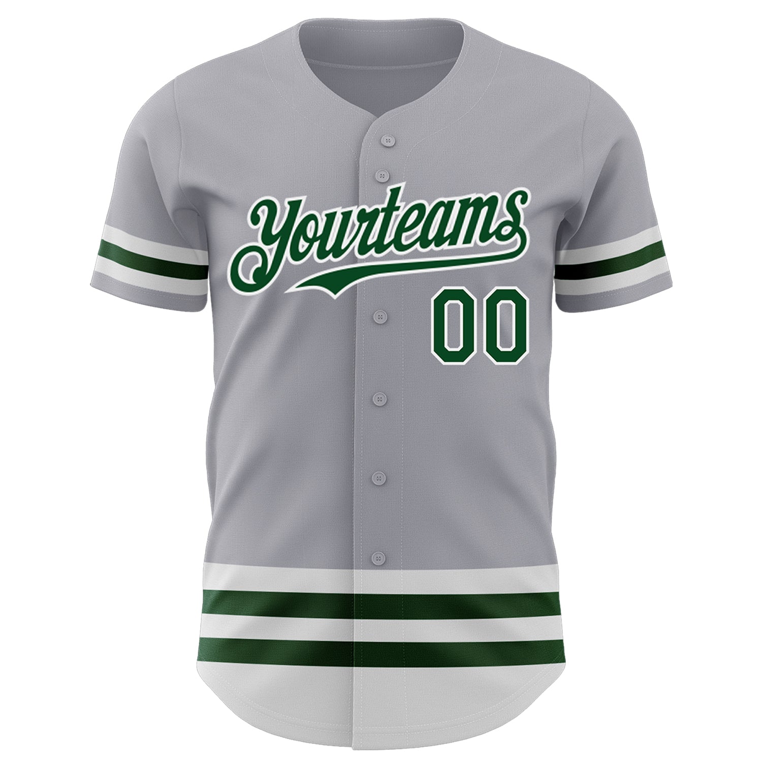 Custom Gray Green-White Line Authentic Baseball Jersey view 2