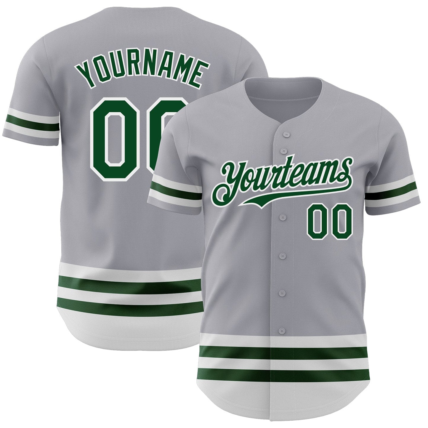 Custom Gray Green-White Line Authentic Baseball Jersey - Main View