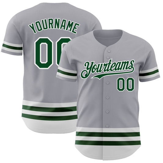 Custom Gray Green-White Line Authentic Baseball Jersey - Main View