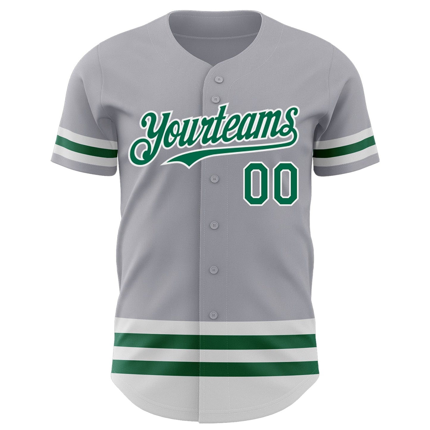 Custom Gray Kelly Green-White Line Authentic Baseball Jersey view 2