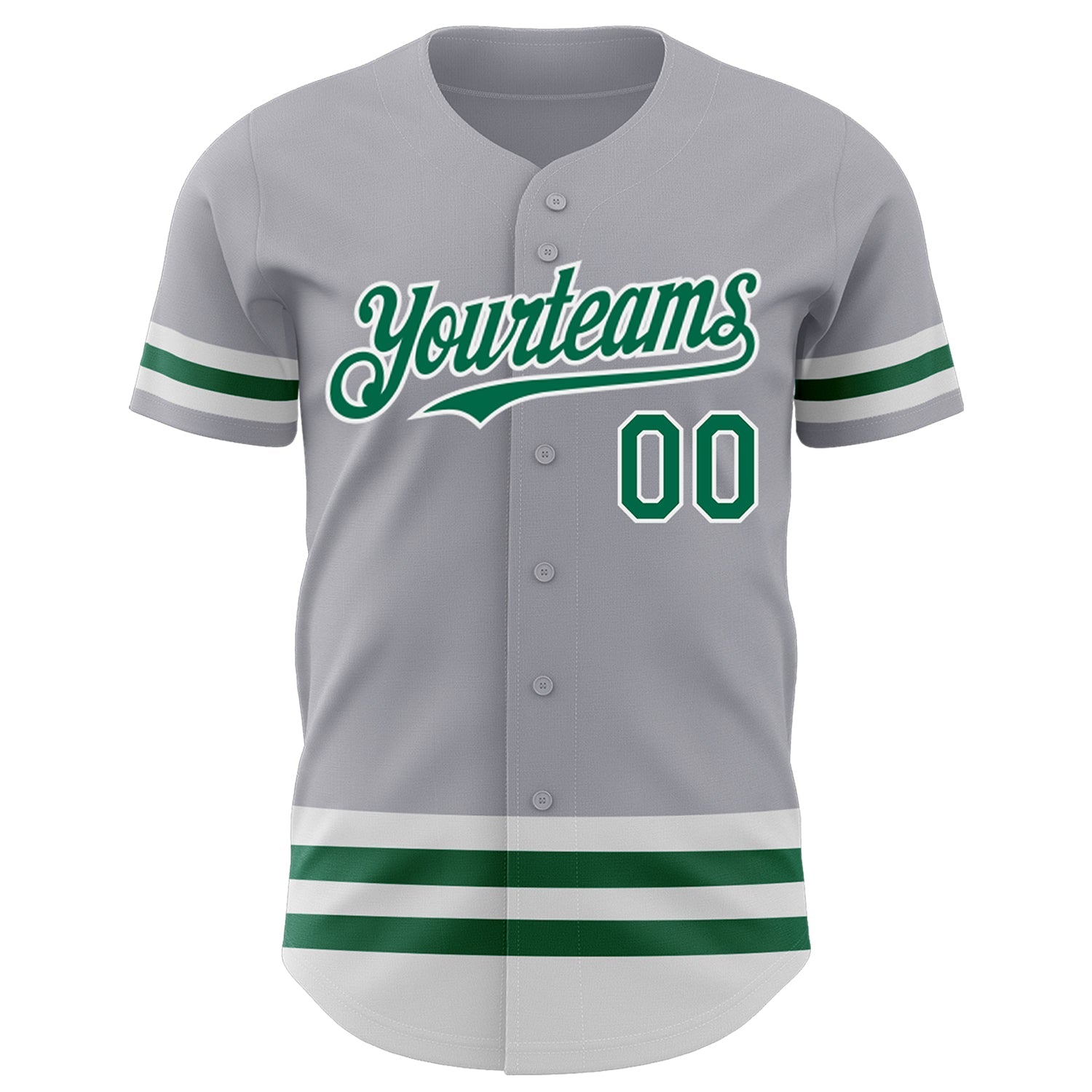 Custom Gray Kelly Green-White Line Authentic Baseball Jersey view 2