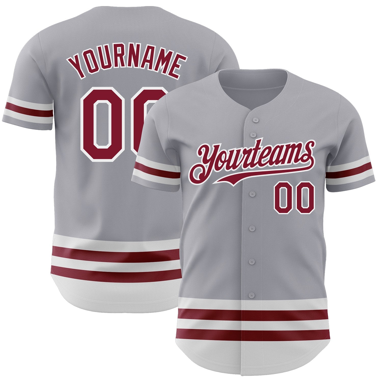 Custom Gray Crimson-White Line Authentic Baseball Jersey - Main View