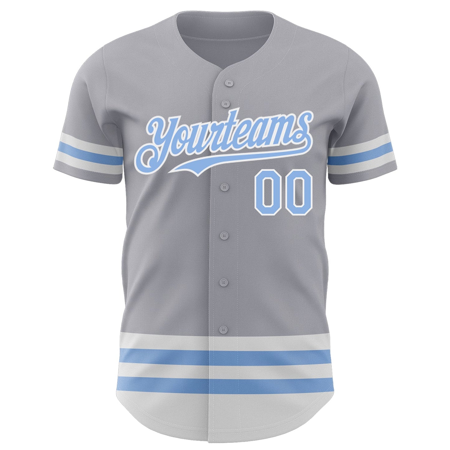 Custom Gray Light Blue-White Line Authentic Baseball Jersey view 2