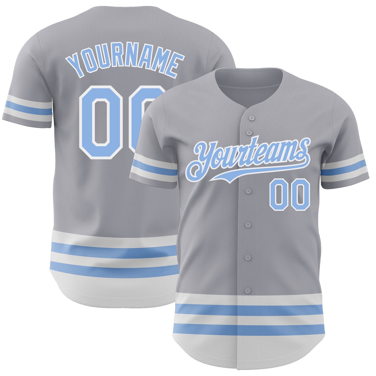 Custom Gray Light Blue-White Line Authentic Baseball Jersey - Main View