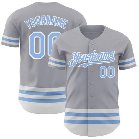 Custom Gray Light Blue-White Line Authentic Baseball Jersey - Main View