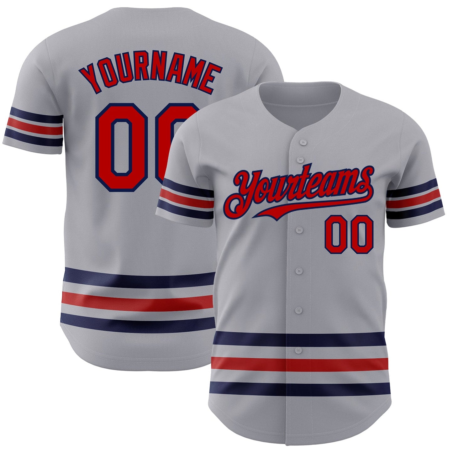 Custom Gray Red-Navy Line Authentic Baseball Jersey - Main View
