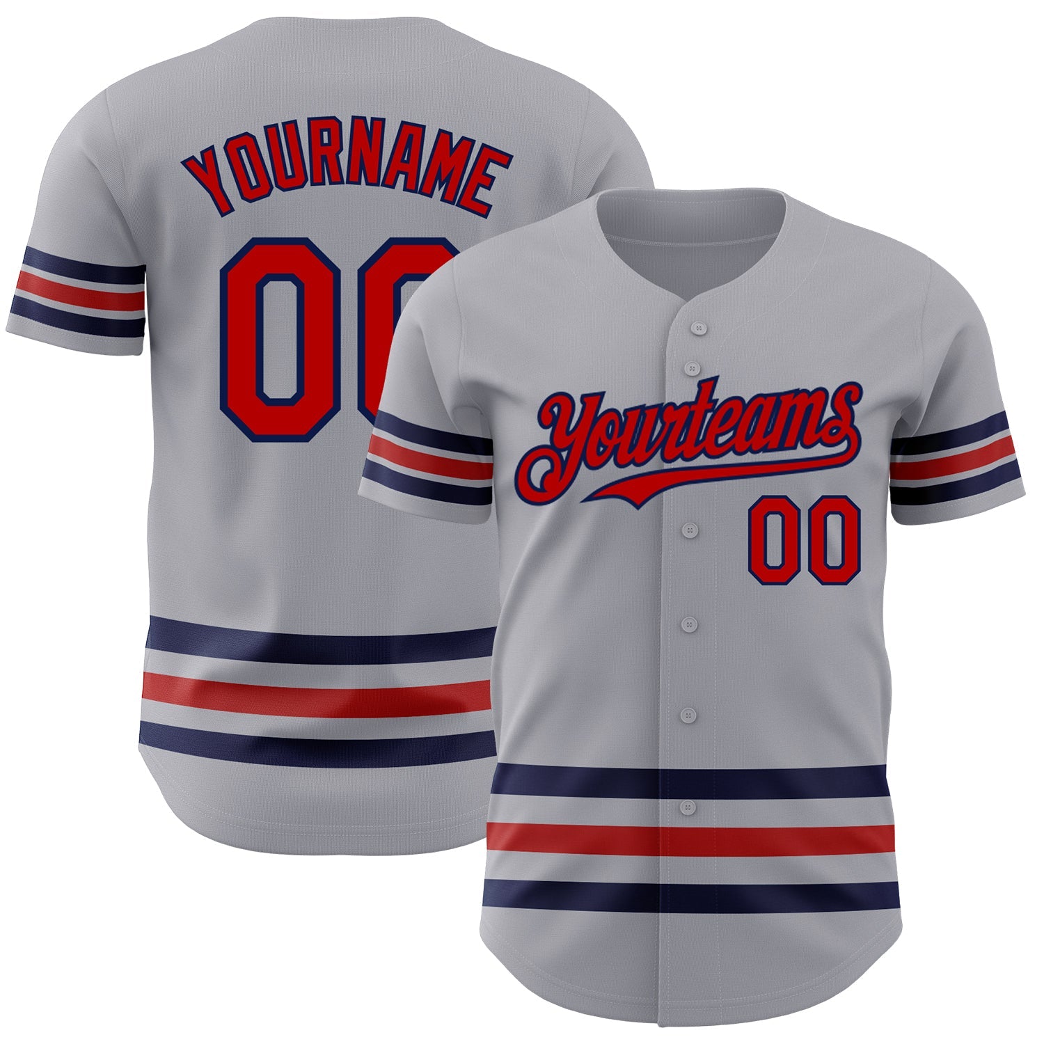 Custom Gray Red-Navy Line Authentic Baseball Jersey - Main View