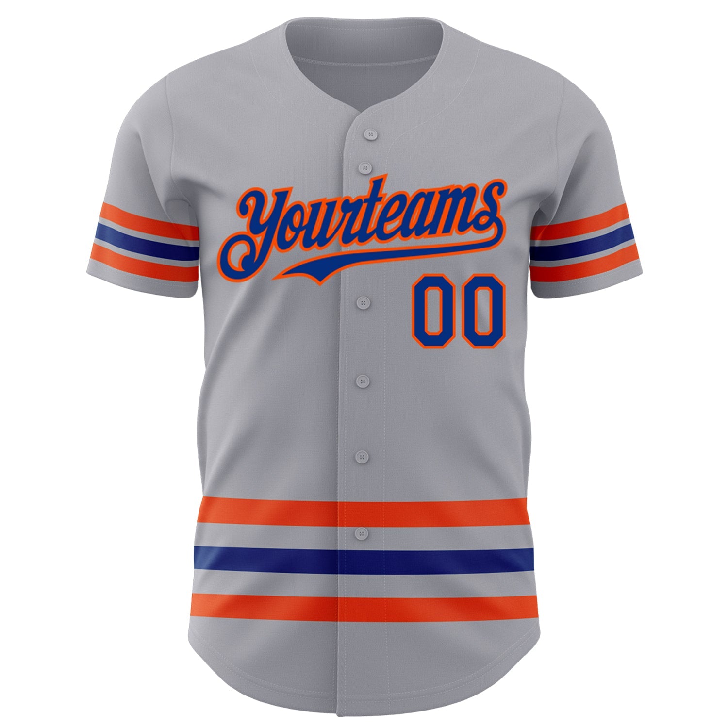 Custom Gray Royal-Orange Line Authentic Baseball Jersey view 2