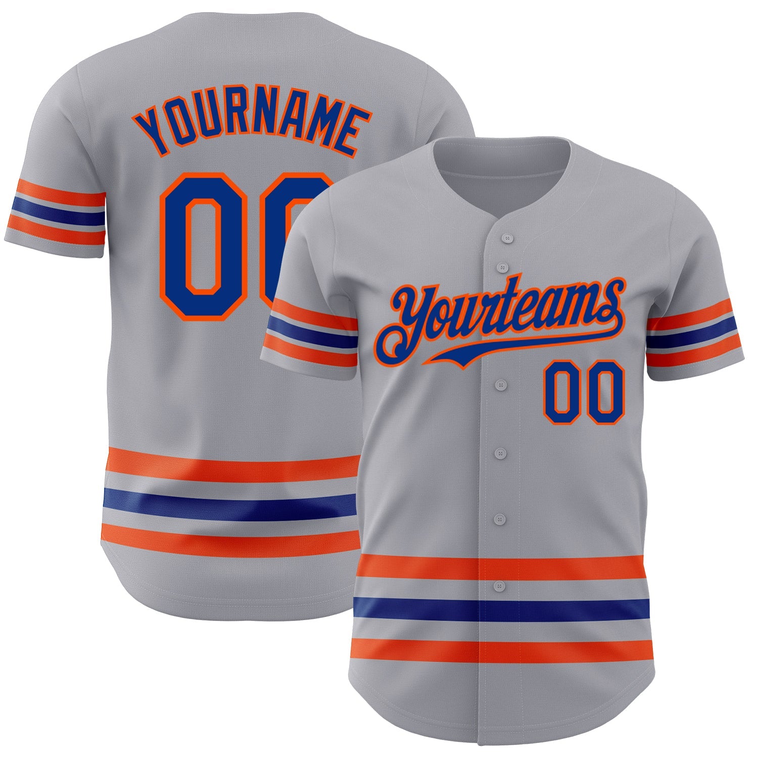 Custom Gray Royal-Orange Line Authentic Baseball Jersey - Main View