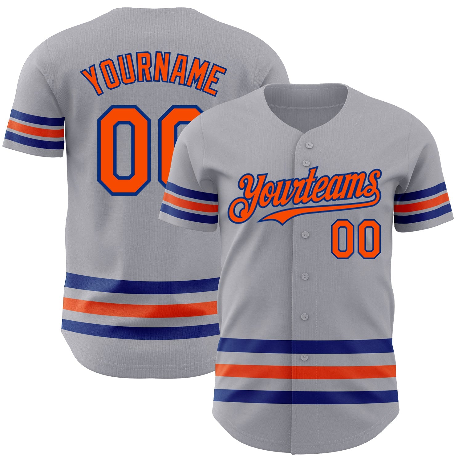 Custom Gray Orange-Royal Line Authentic Baseball Jersey - Main View