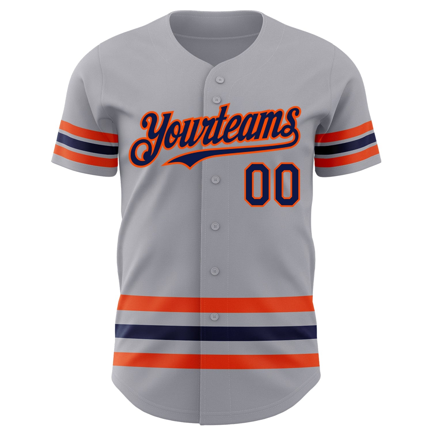 Custom Gray Navy-Orange Line Authentic Baseball Jersey view 2