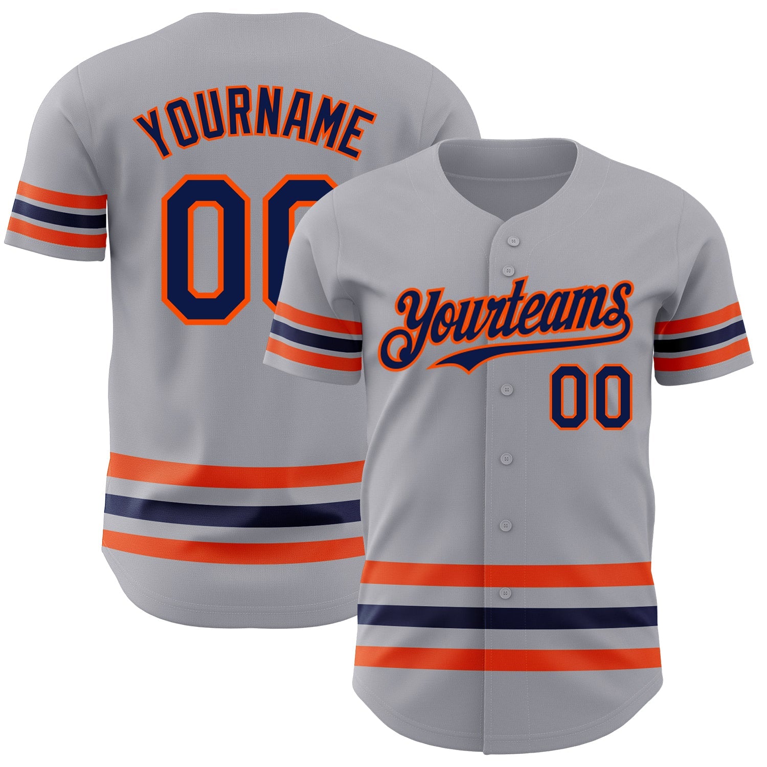 Custom Gray Navy-Orange Line Authentic Baseball Jersey - Main View