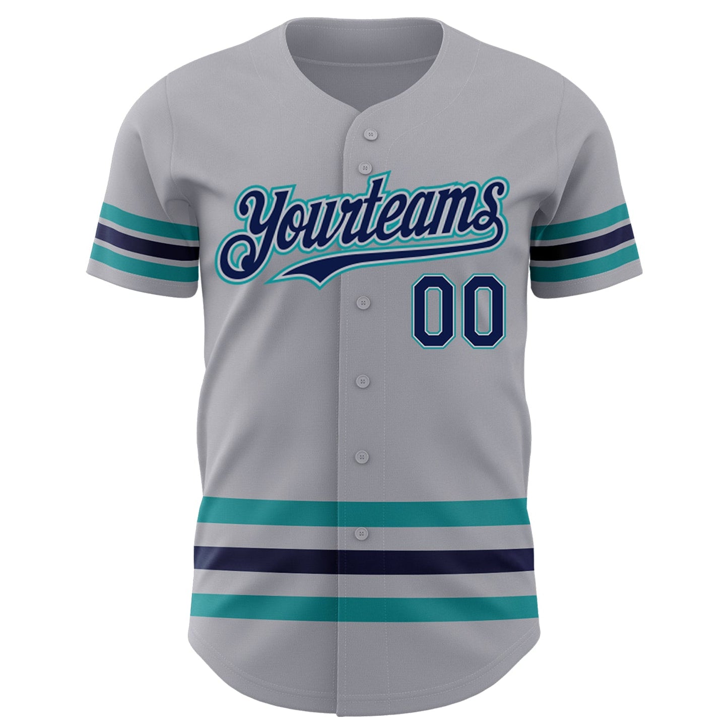 Custom Gray Navy Gray-Teal Line Authentic Baseball Jersey view 2