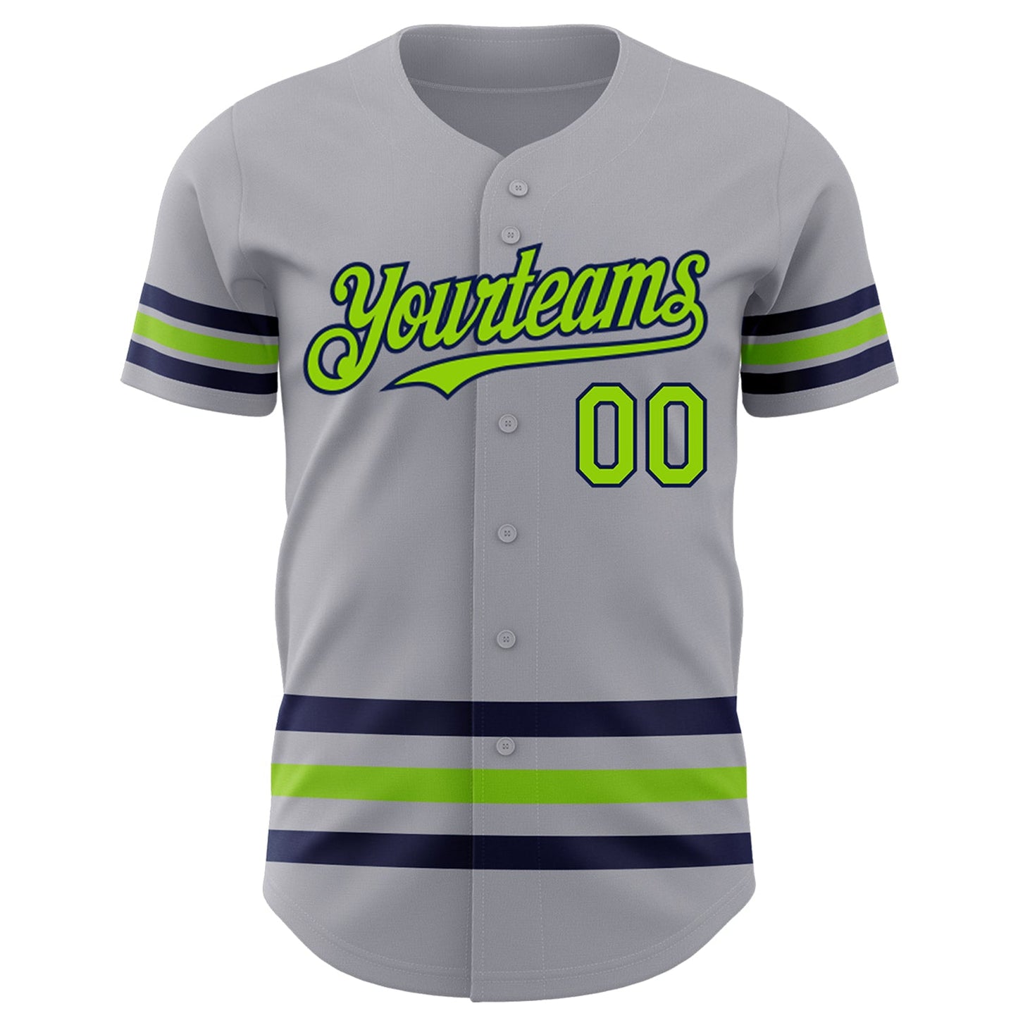 Custom Gray Neon Green-Navy Line Authentic Baseball Jersey view 2