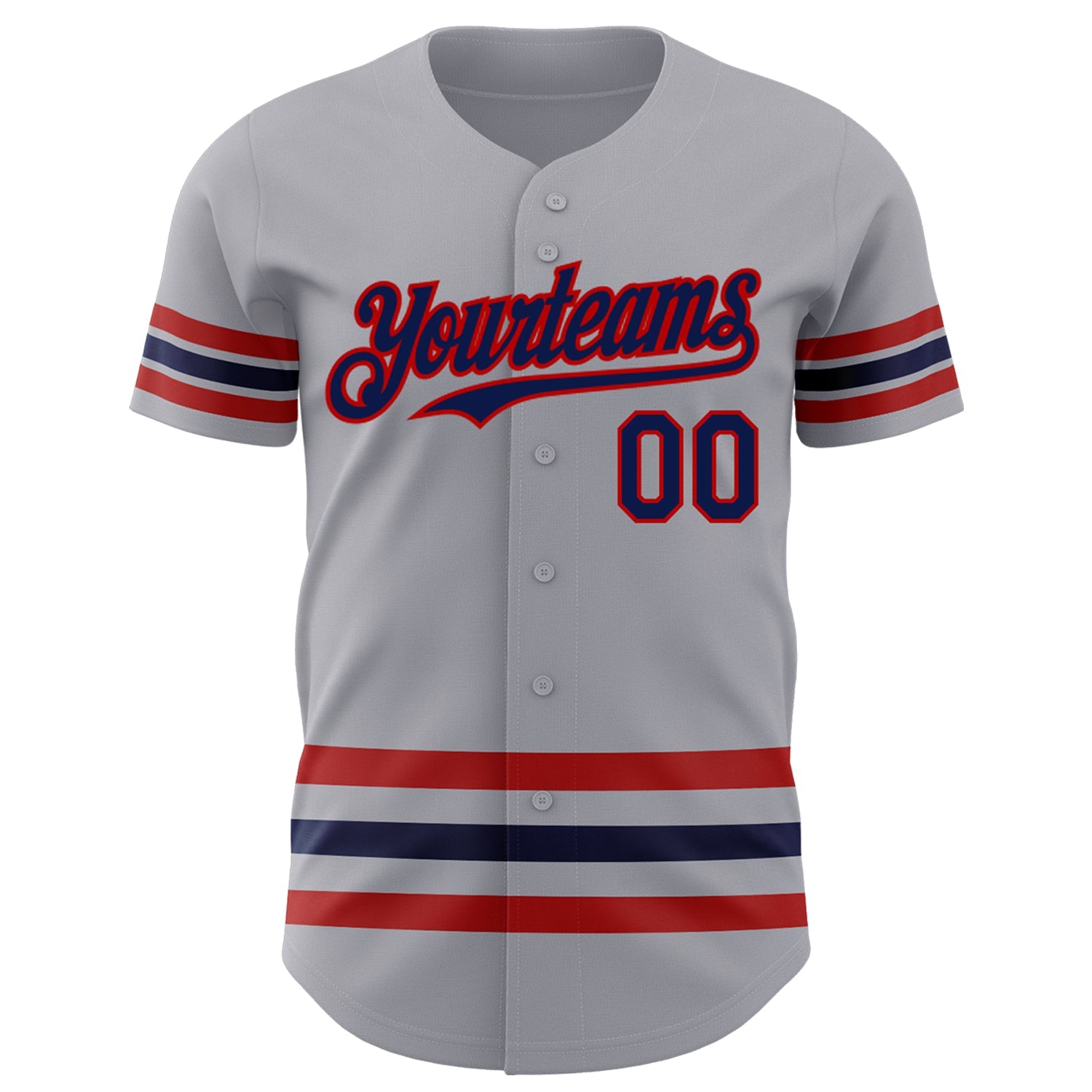 Custom Gray Navy-Red Line Authentic Baseball Jersey view 2