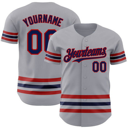 Custom Gray Navy-Red Line Authentic Baseball Jersey - Main View