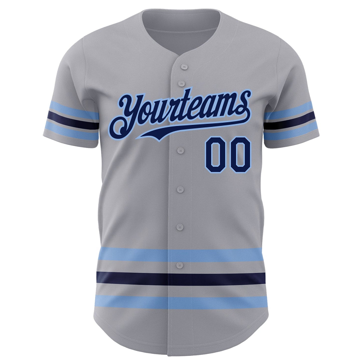 Custom Gray Navy-Light Blue Line Authentic Baseball Jersey view 2