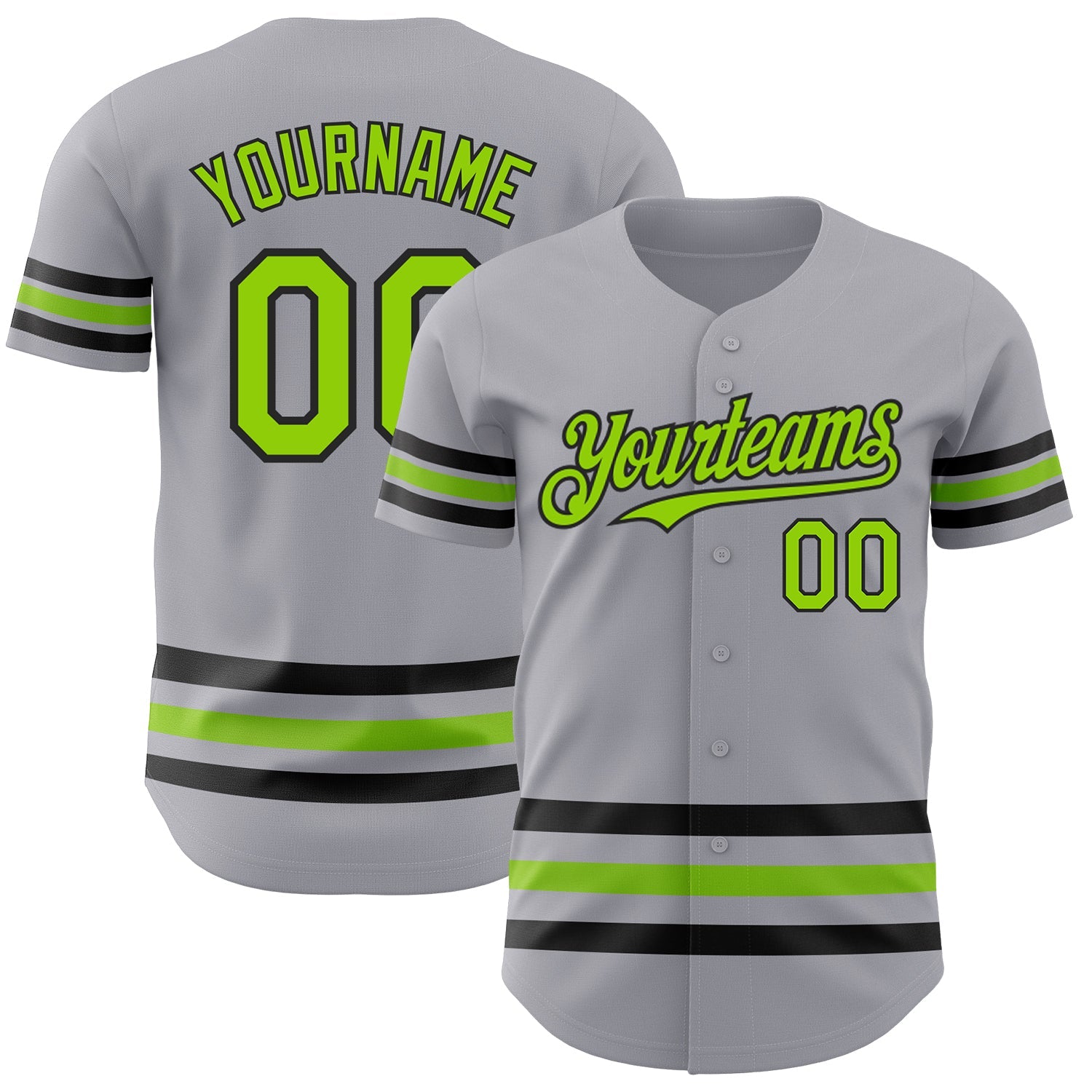 Custom Gray Neon Green-Black Line Authentic Baseball Jersey - Main View