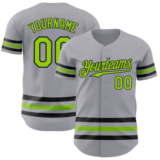 Custom Gray Neon Green-Black Line Authentic Baseball Jersey - Main View
