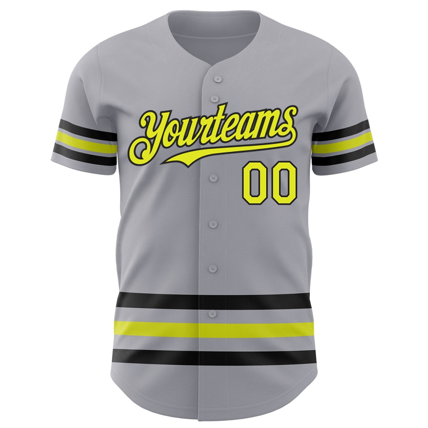 Custom Gray Neon Yellow-Black Line Authentic Baseball Jersey view 2