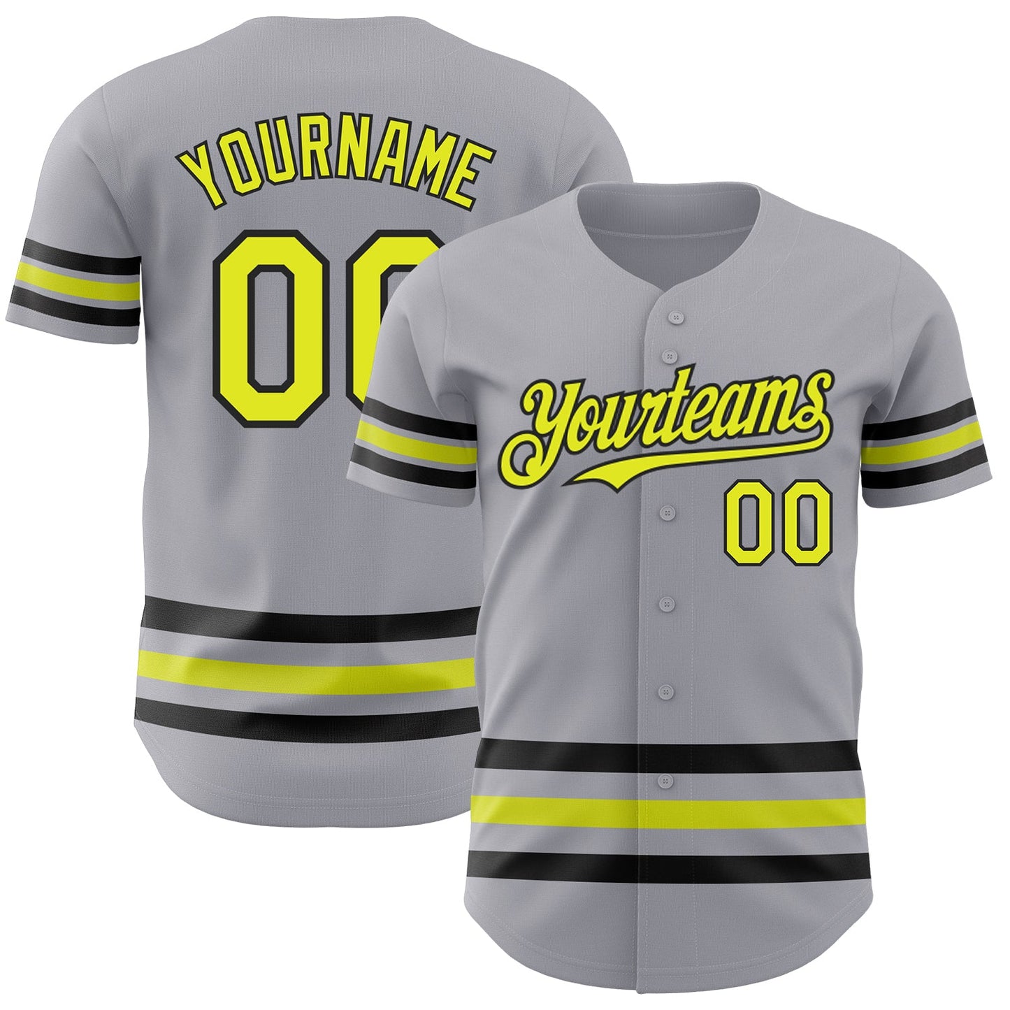 Custom Gray Neon Yellow-Black Line Authentic Baseball Jersey - Main View