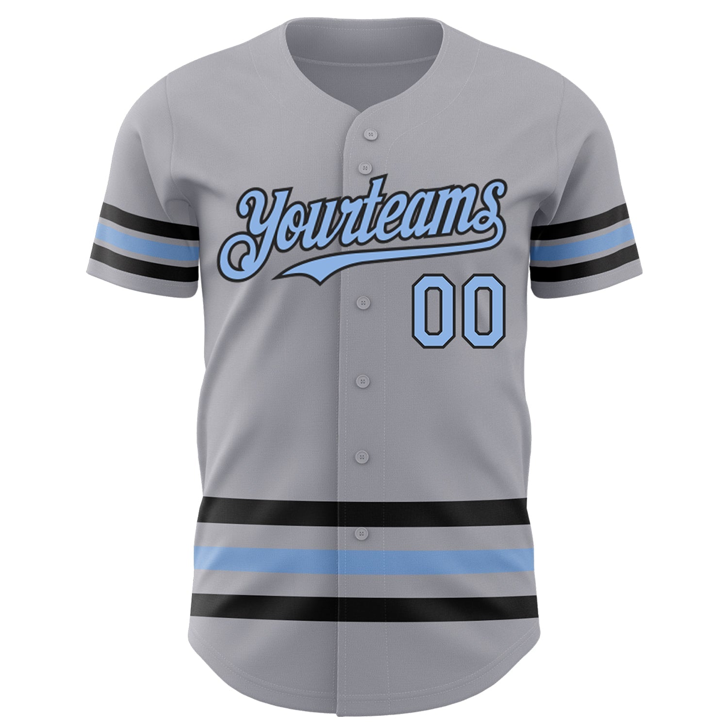 Custom Gray Light Blue-Black Line Authentic Baseball Jersey view 2