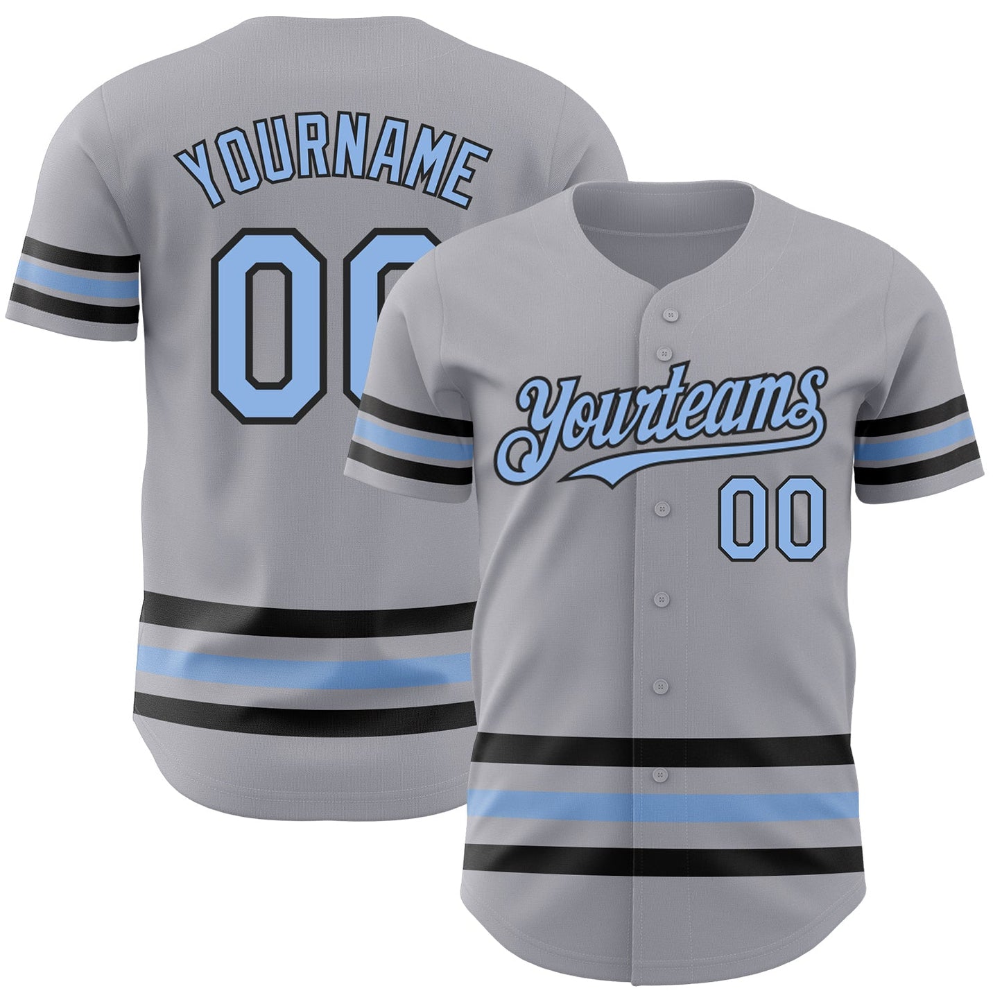 Custom Gray Light Blue-Black Line Authentic Baseball Jersey - Main View
