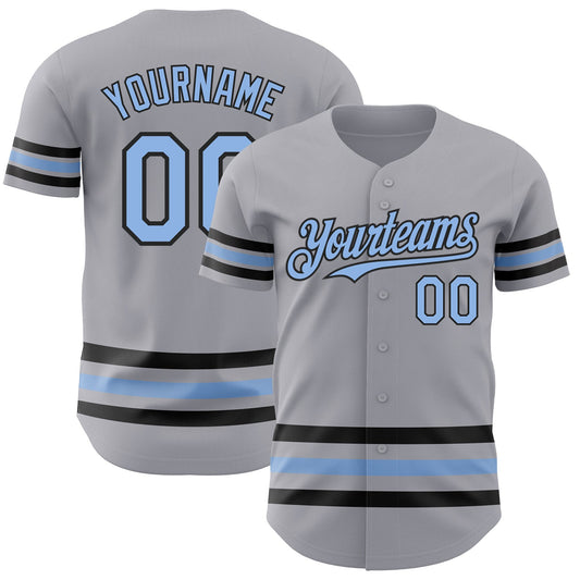 Custom Gray Light Blue-Black Line Authentic Baseball Jersey - Main View
