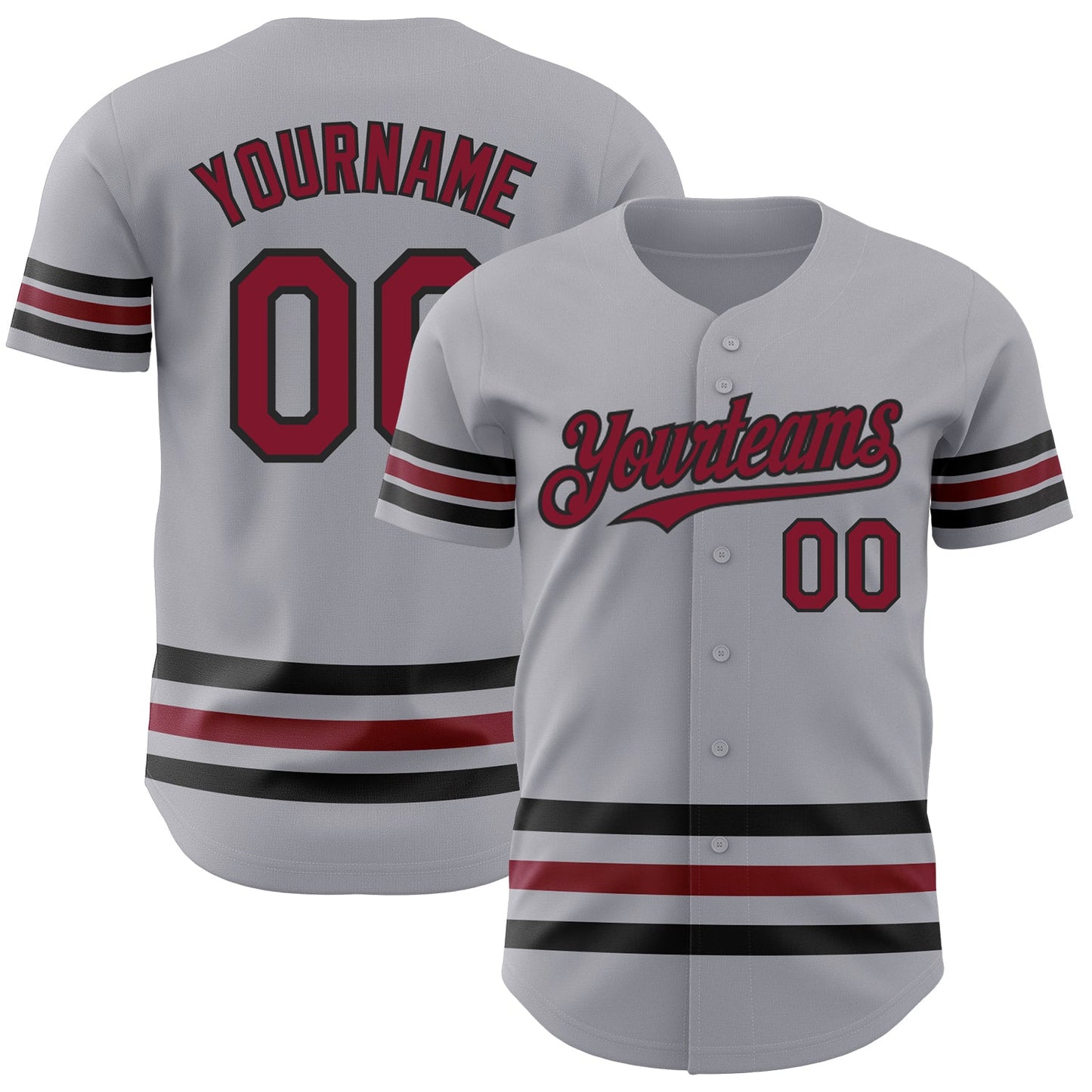 Custom Gray Crimson-Black Line Authentic Baseball Jersey - Main View