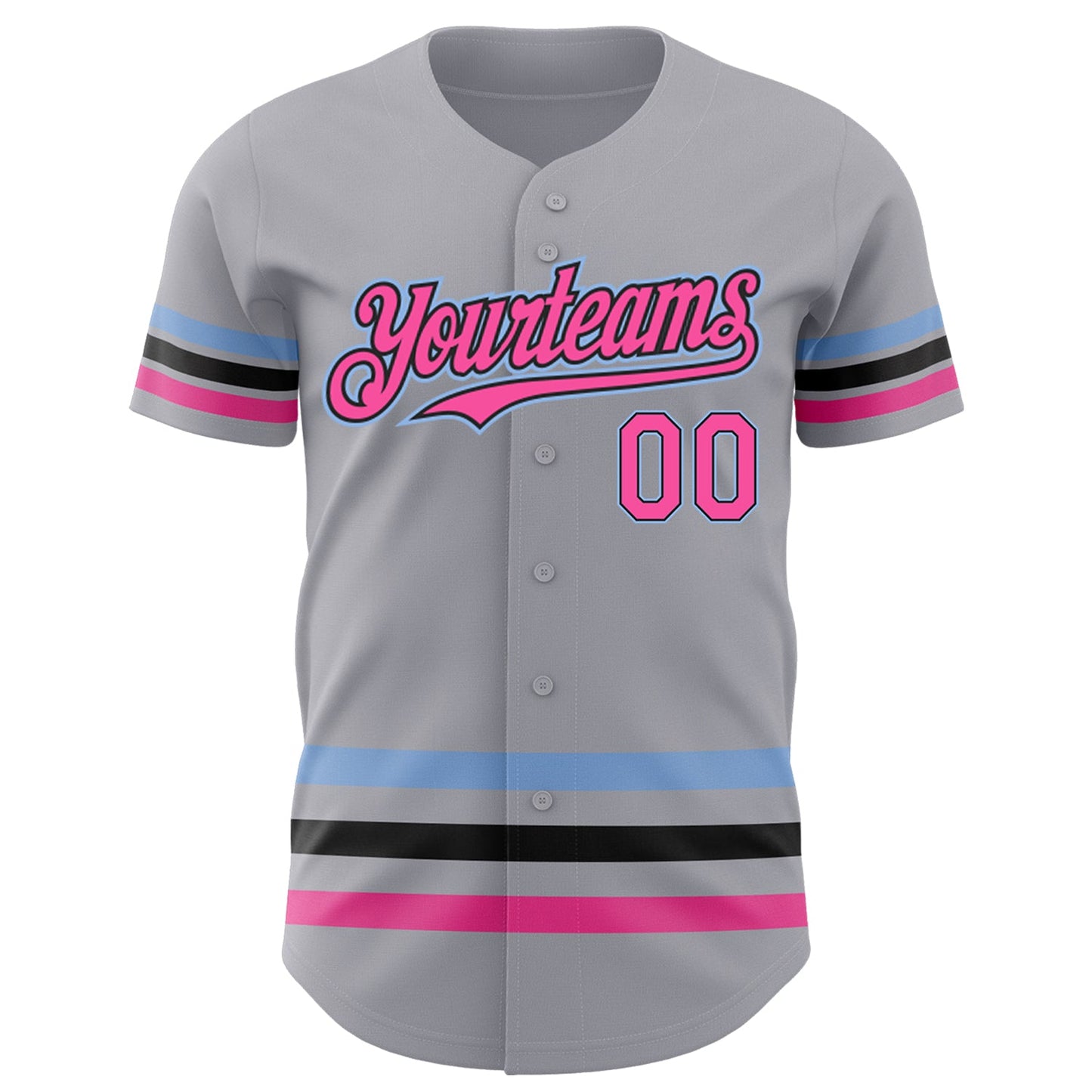 Custom Gray Pink Black-Light Blue Line Authentic Baseball Jersey view 2
