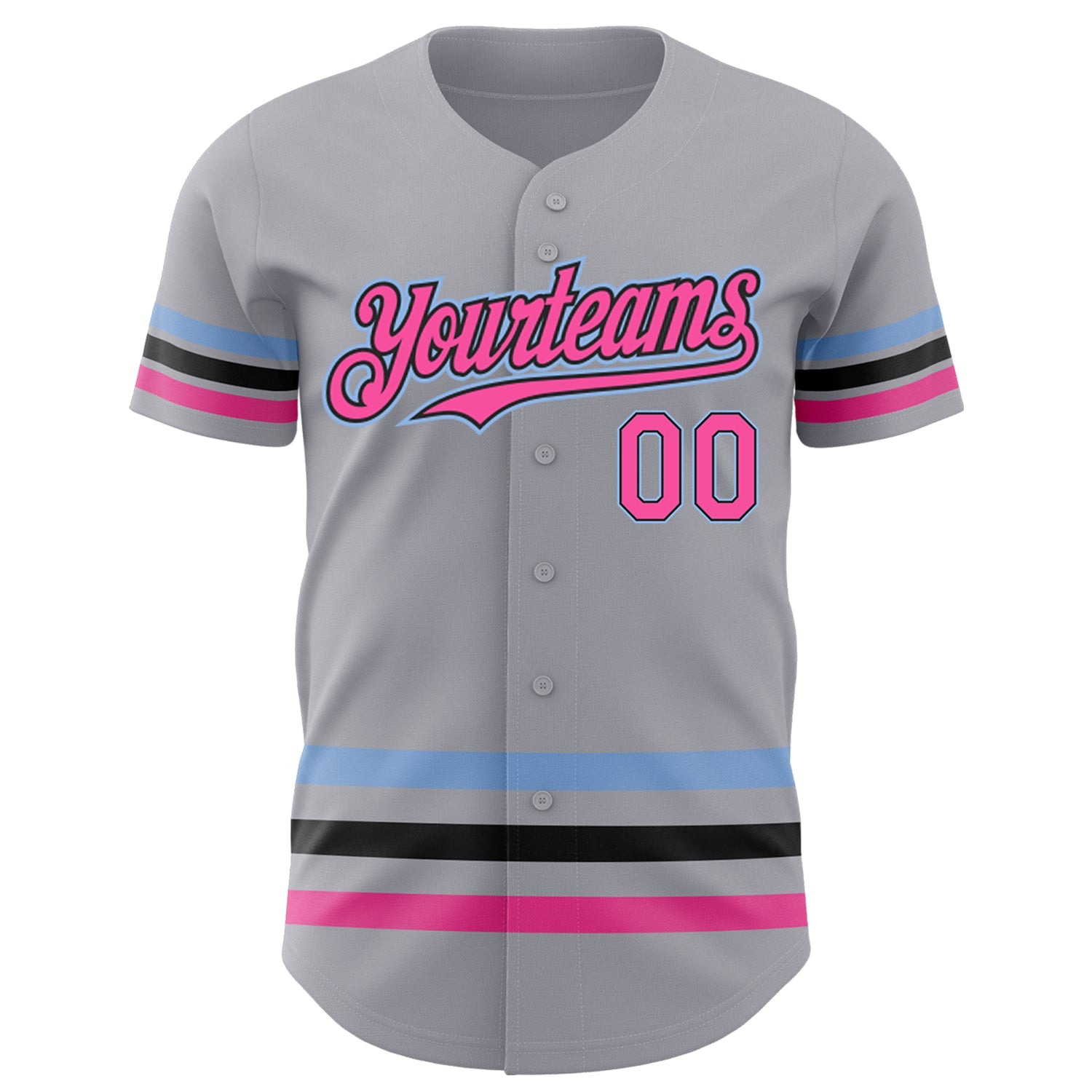 Custom Gray Pink Black-Light Blue Line Authentic Baseball Jersey view 2