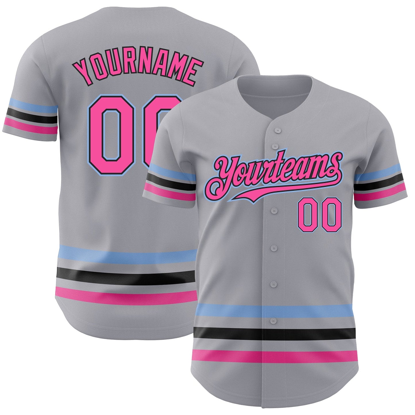 Custom Gray Pink Black-Light Blue Line Authentic Baseball Jersey - Main View