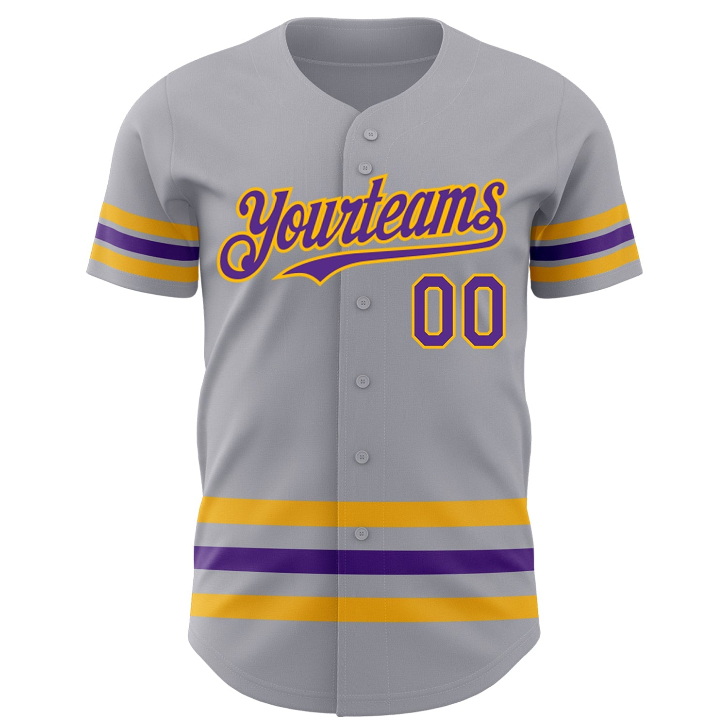Custom Gray Purple-Gold Line Authentic Baseball Jersey view 2