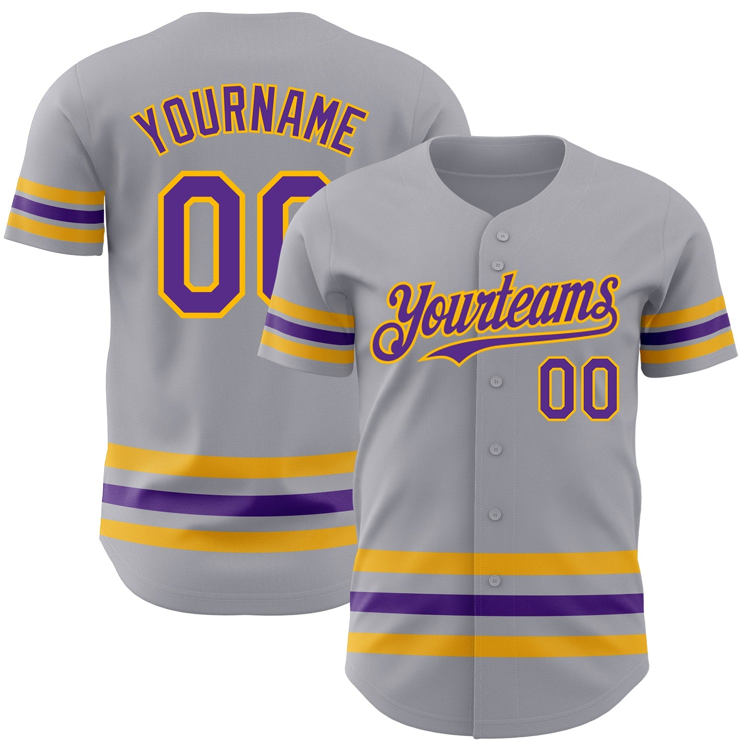 Custom Gray Purple-Gold Line Authentic Baseball Jersey - Main View