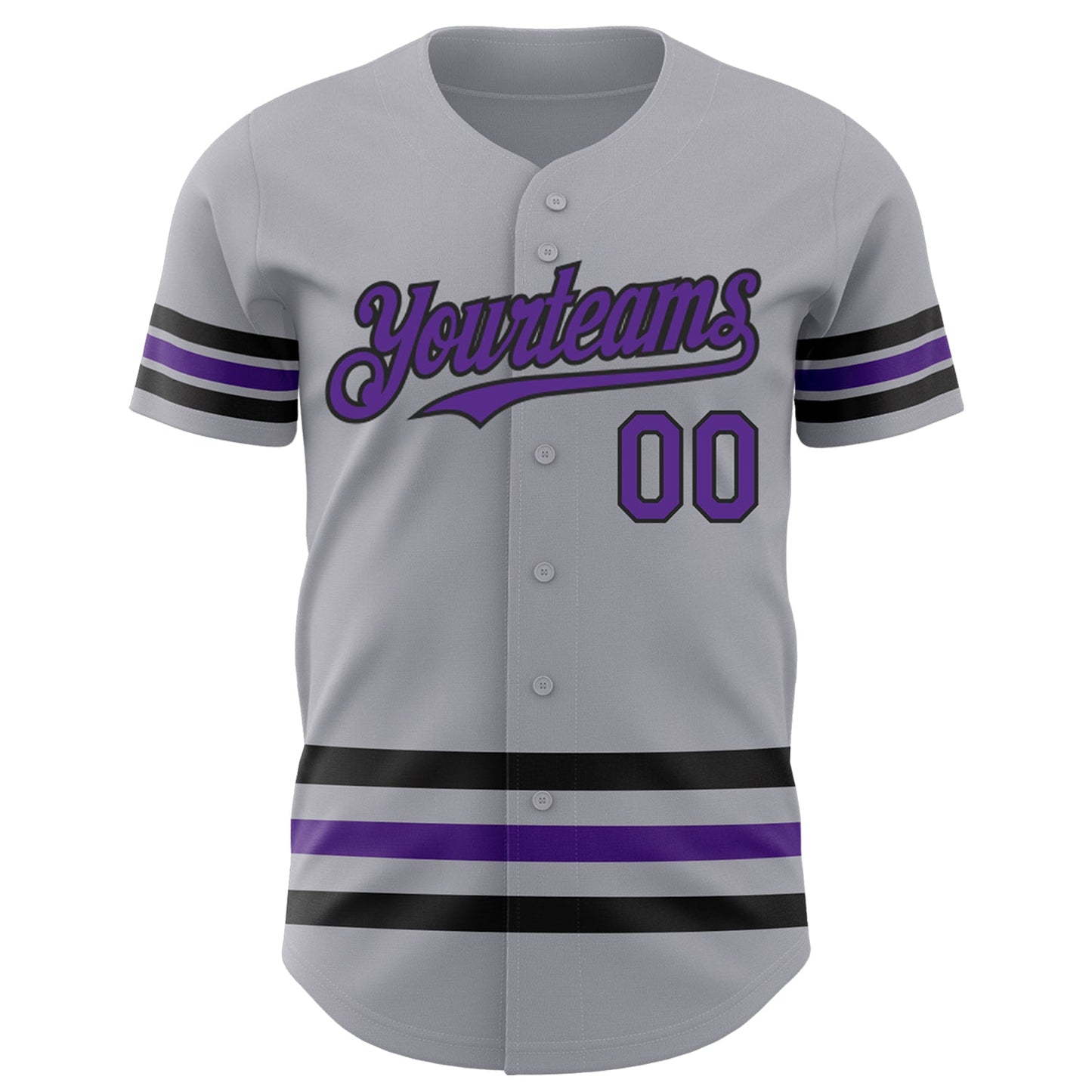 Custom Gray Purple-Black Line Authentic Baseball Jersey view 2