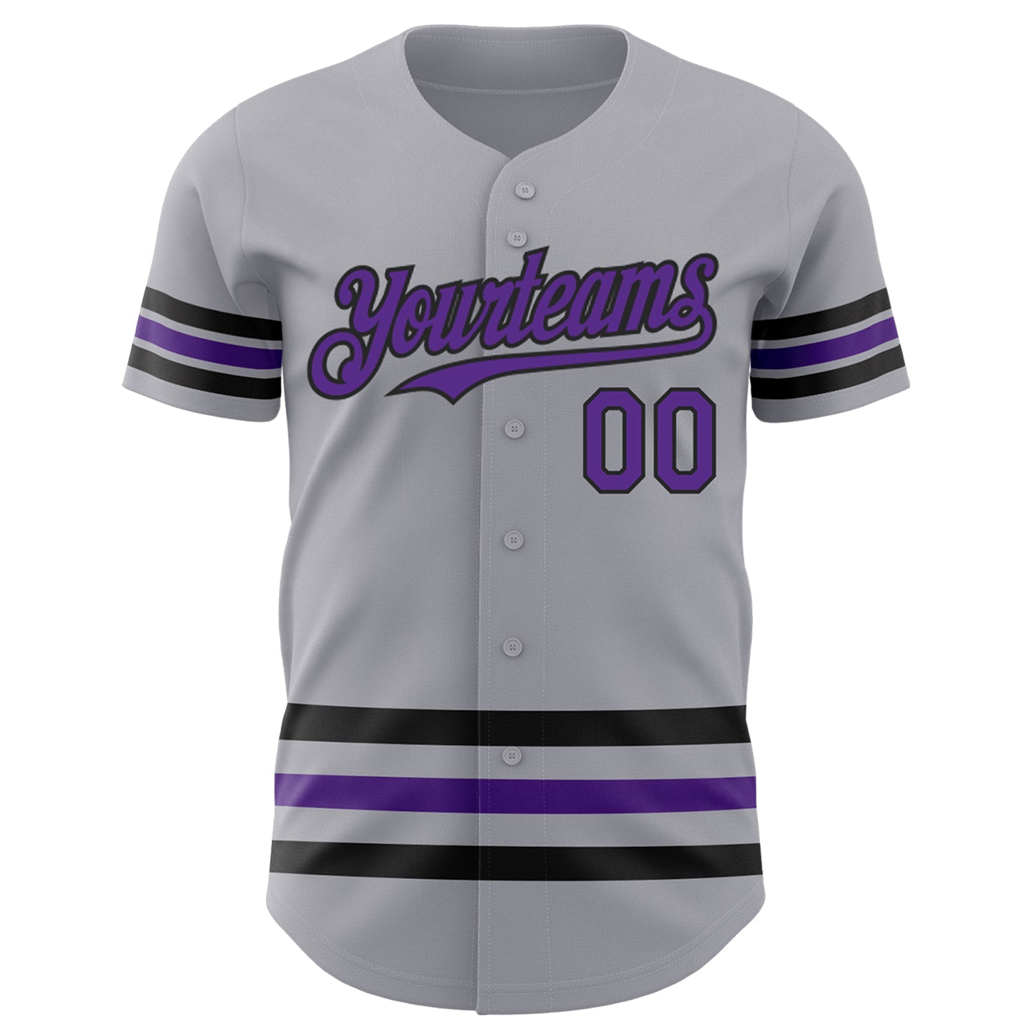 Custom Gray Purple-Black Line Authentic Baseball Jersey view 2