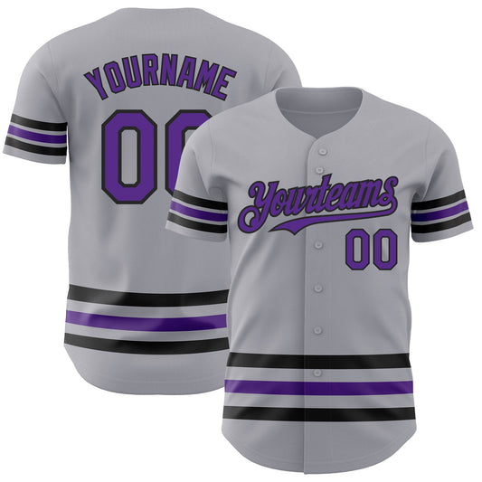 Custom Gray Purple-Black Line Authentic Baseball Jersey - Main View