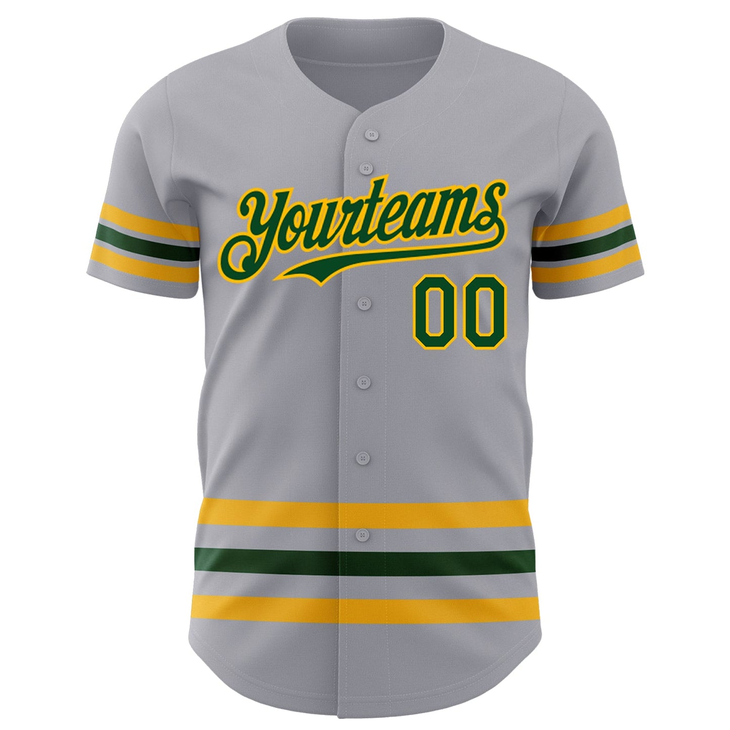 Custom Gray Green-Gold Line Authentic Baseball Jersey view 2