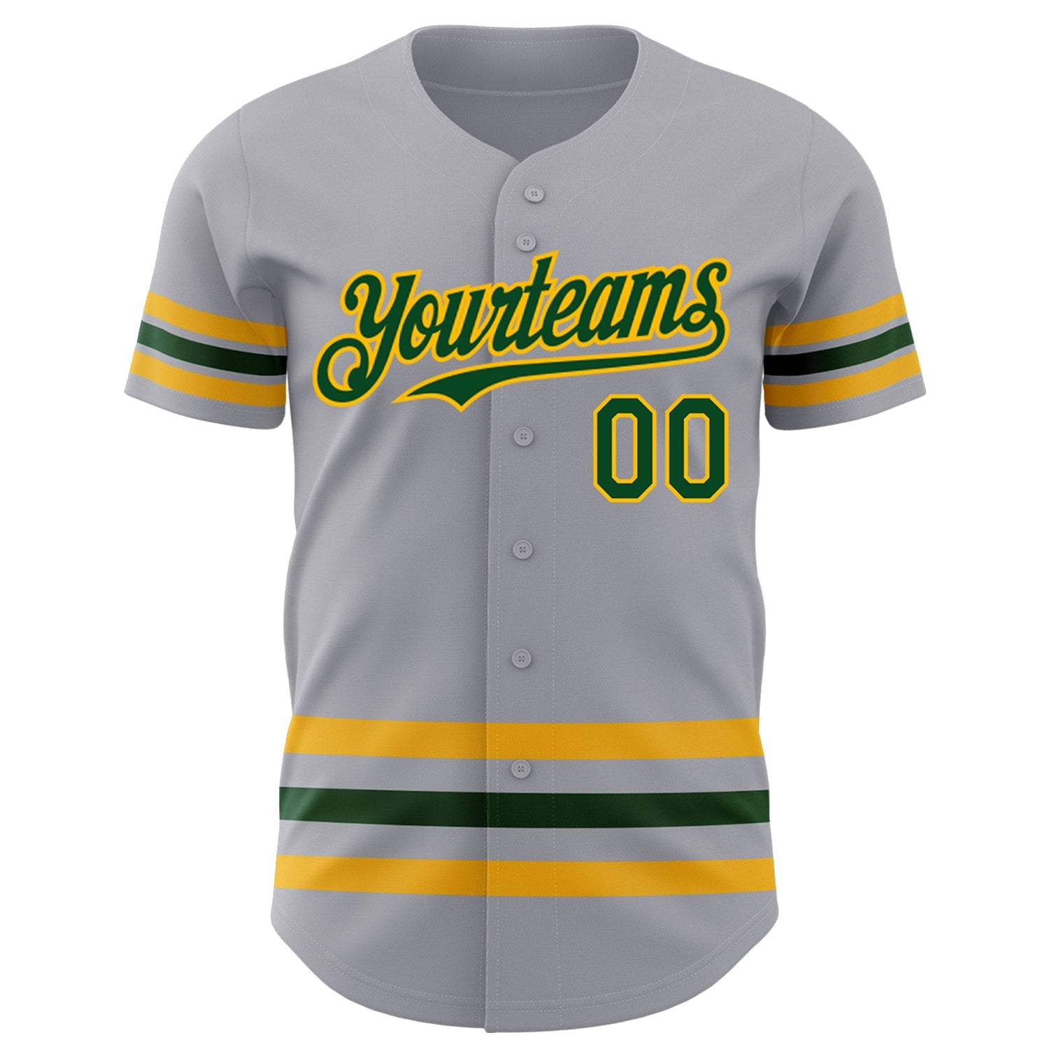 Custom Gray Green-Gold Line Authentic Baseball Jersey view 2