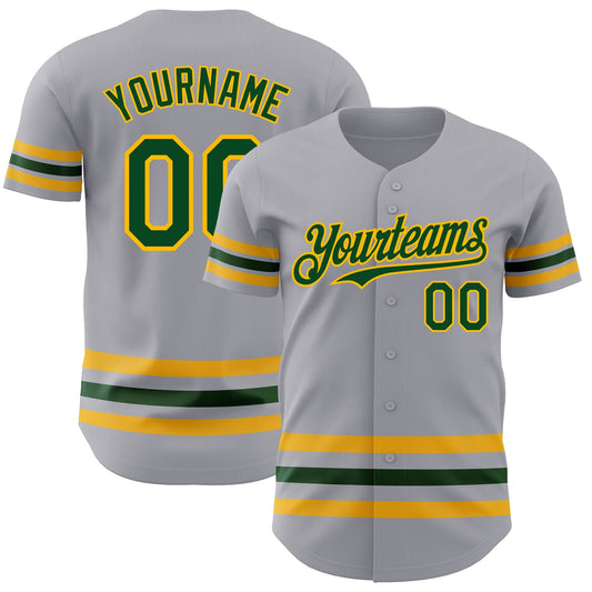 Custom Gray Green-Gold Line Authentic Baseball Jersey - Main View