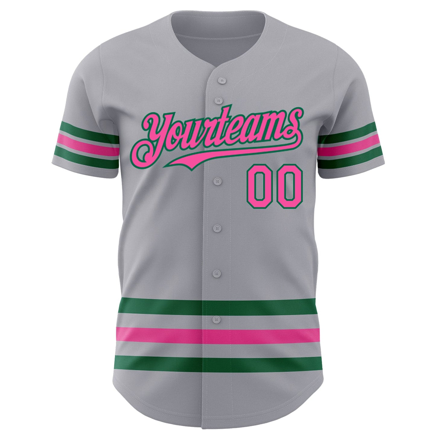 Custom Gray Pink-Kelly Green Line Authentic Baseball Jersey view 2
