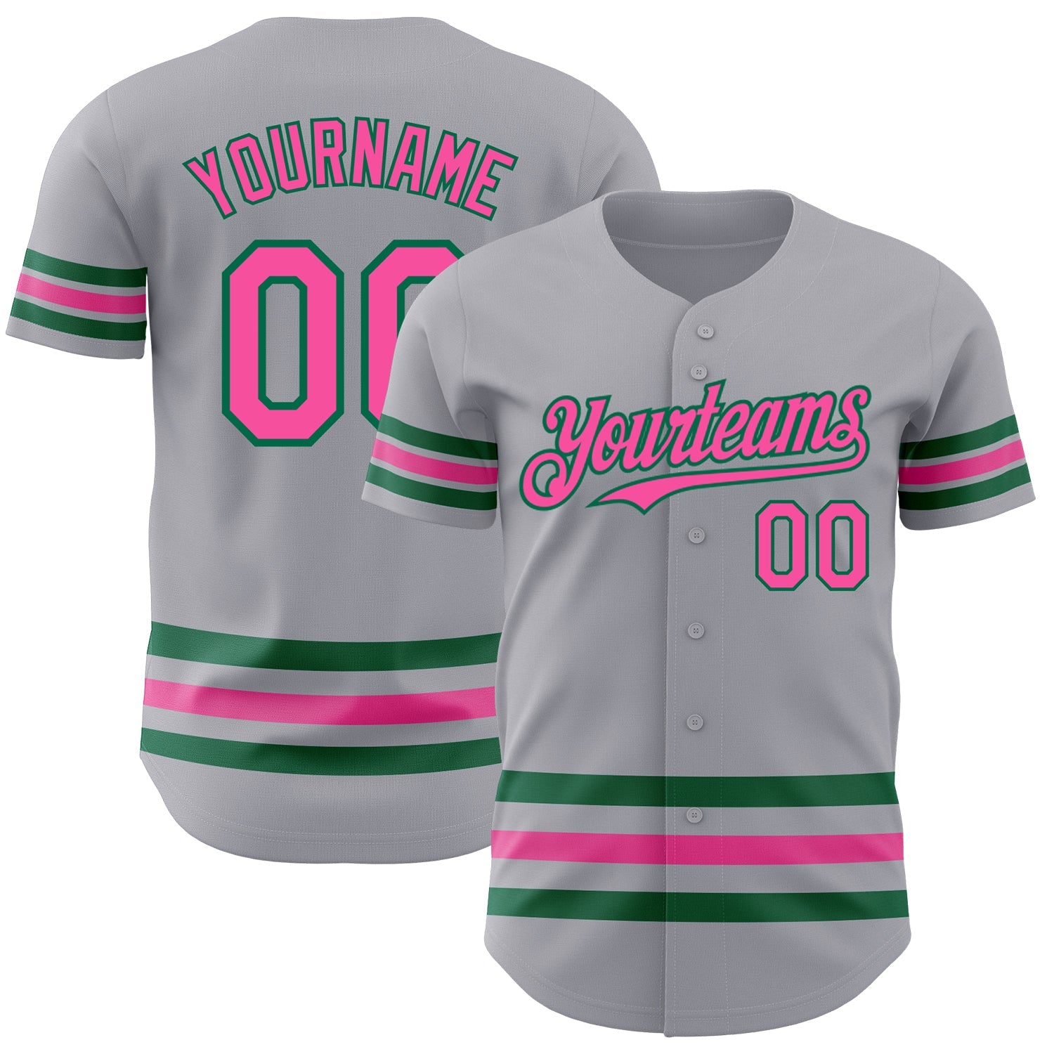 Custom Gray Pink-Kelly Green Line Authentic Baseball Jersey - Main View
