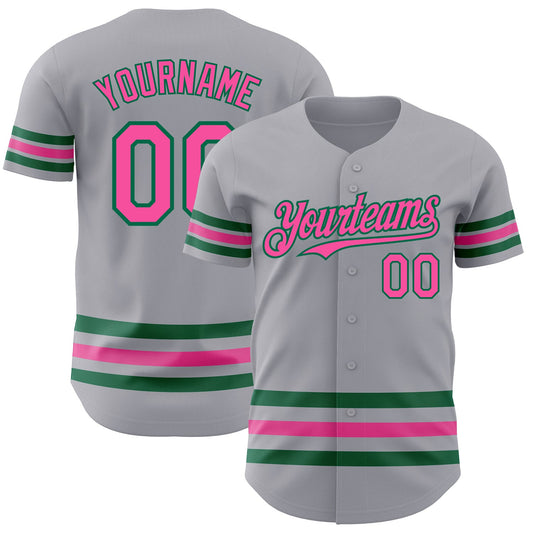 Custom Gray Pink-Kelly Green Line Authentic Baseball Jersey - Main View