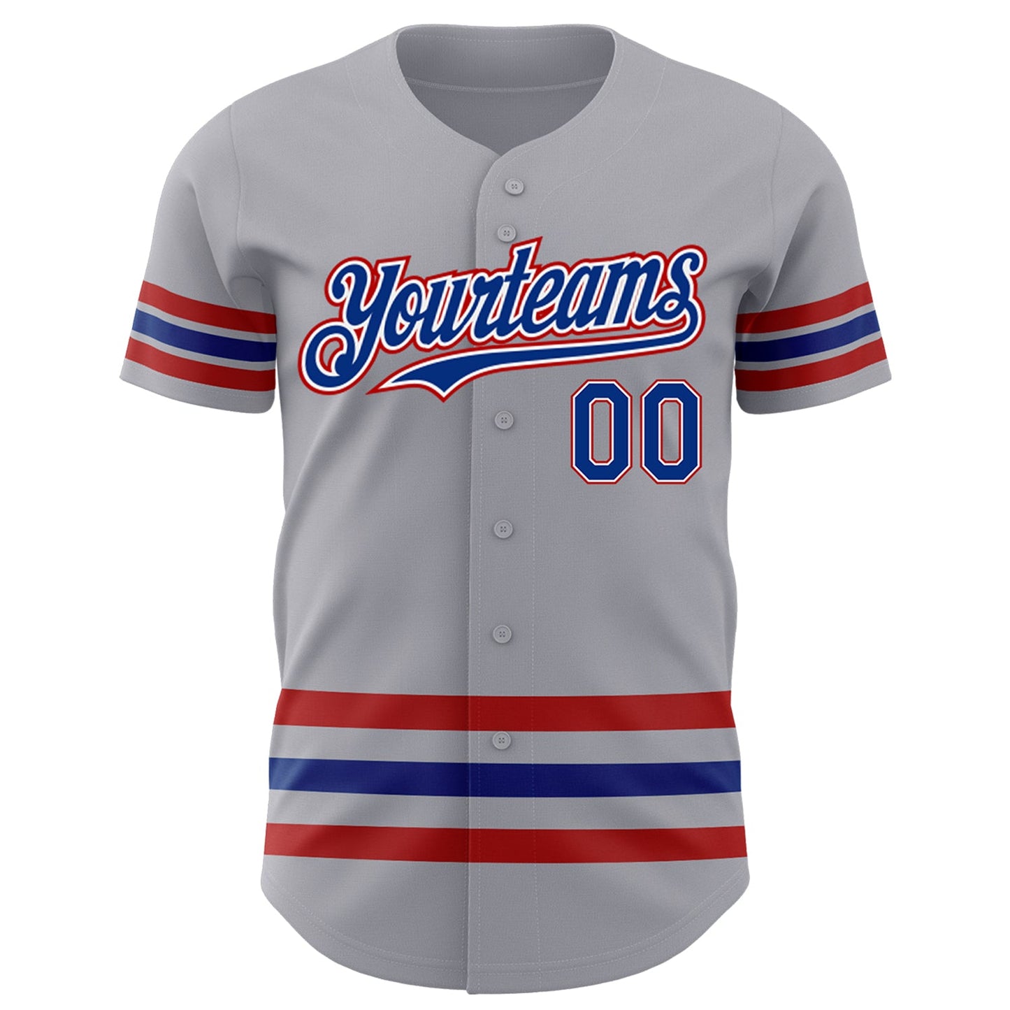 Custom Gray Royal-Red Line Authentic Baseball Jersey view 2