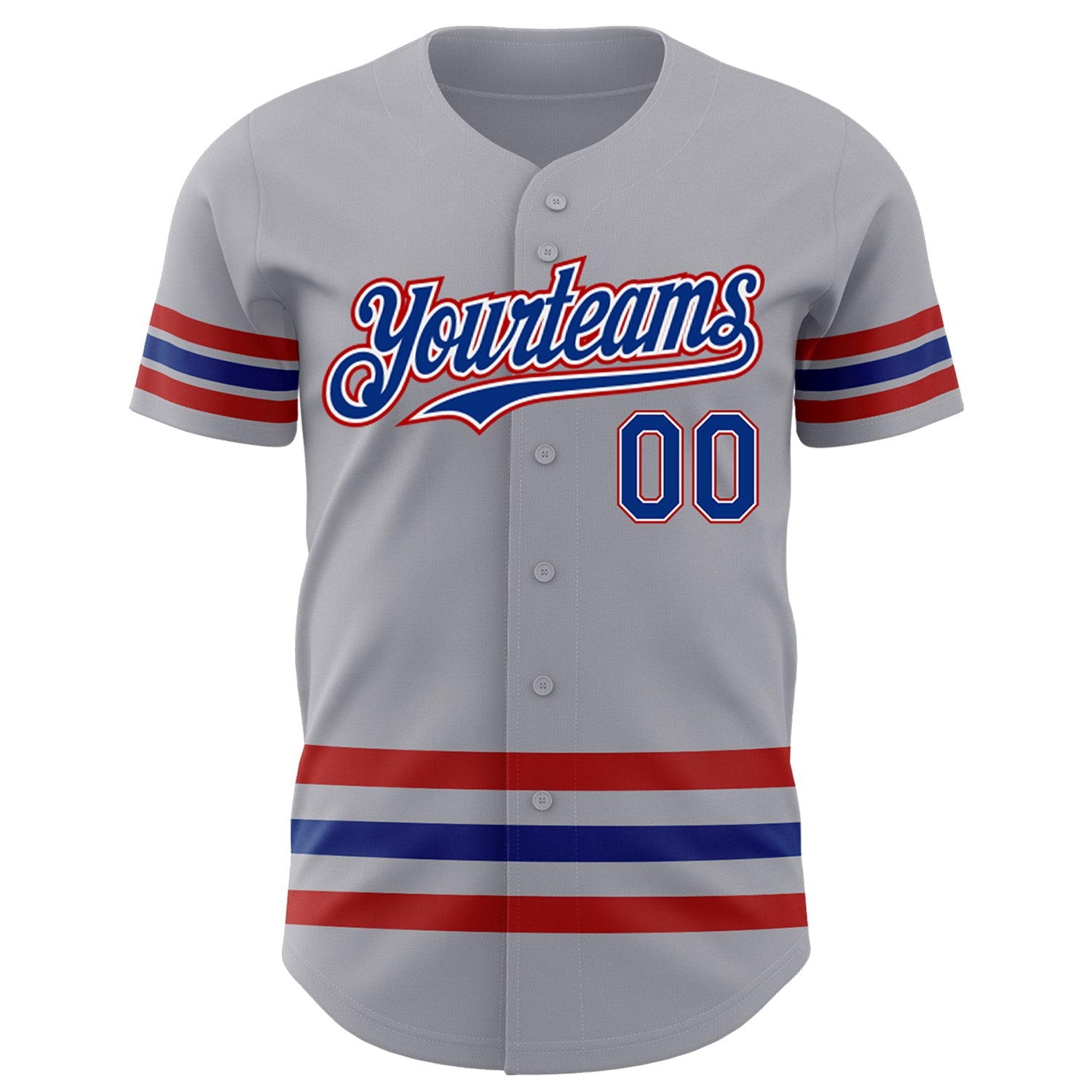 Custom Gray Royal-Red Line Authentic Baseball Jersey view 2